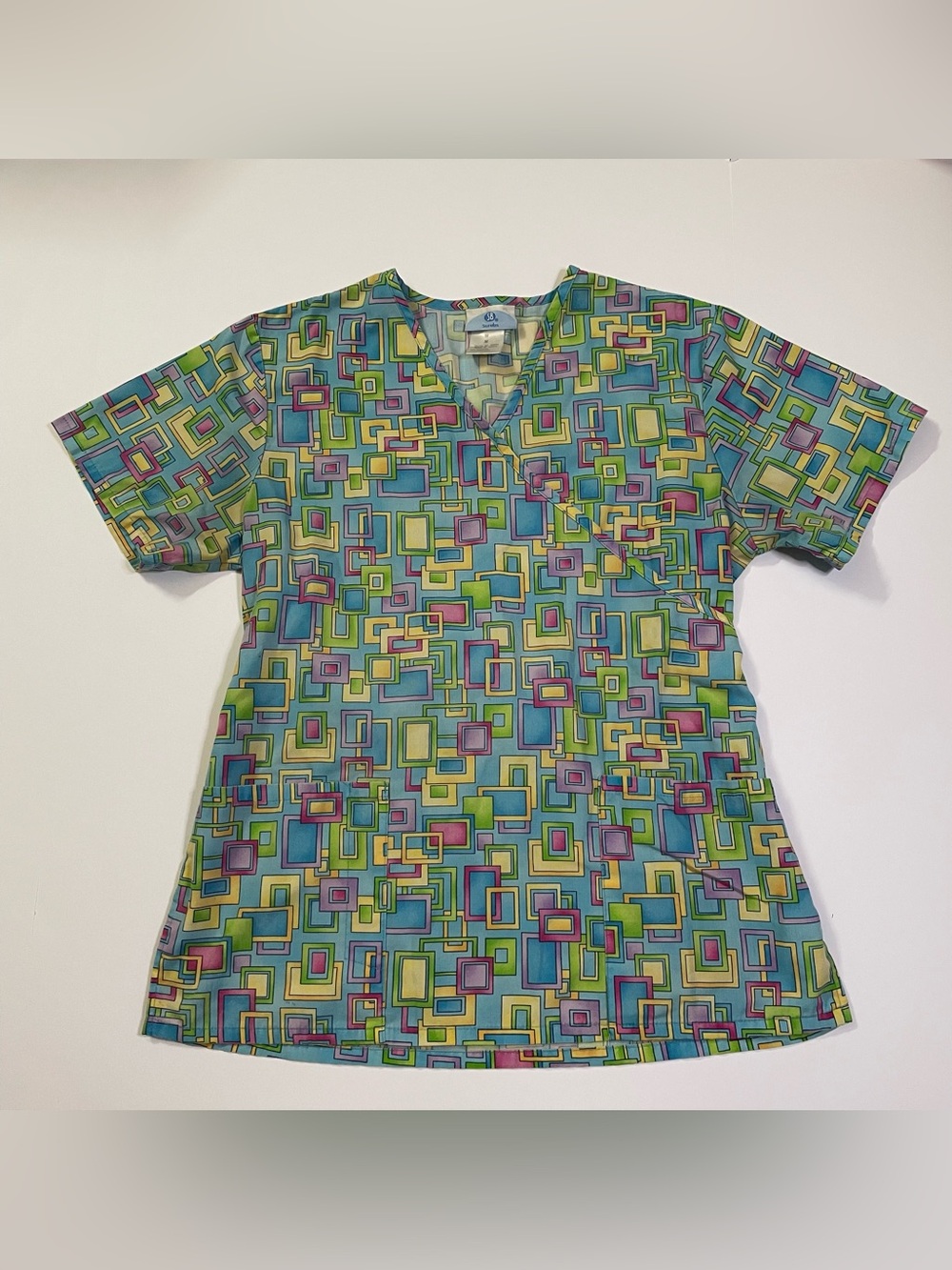 SB Scrubs Top Abstract Square Print Top with Ties size M
